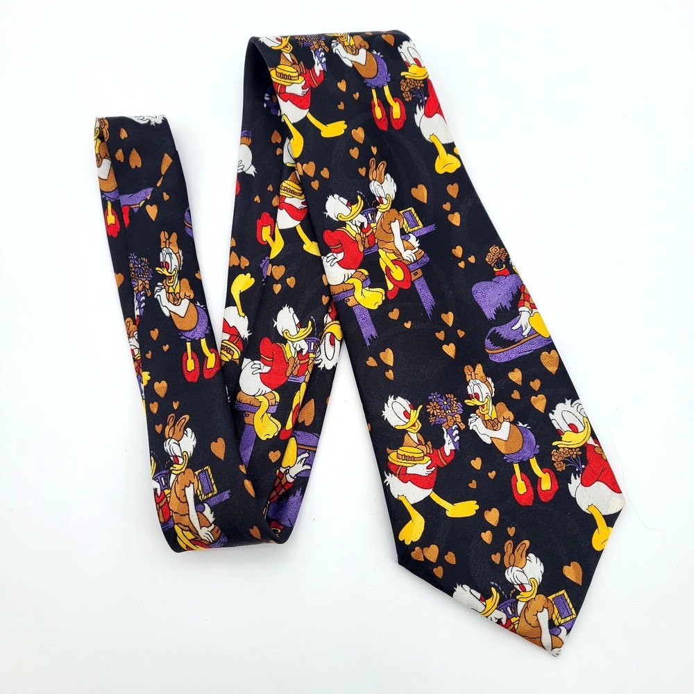 VTG Giuliani Donald Duck Daffy Duck Disney Necktie Tie Romance Hearts Flowers